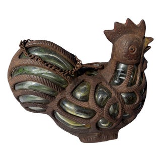 Cast Iron and Green Bubble Glass Tealight Holder For Sale