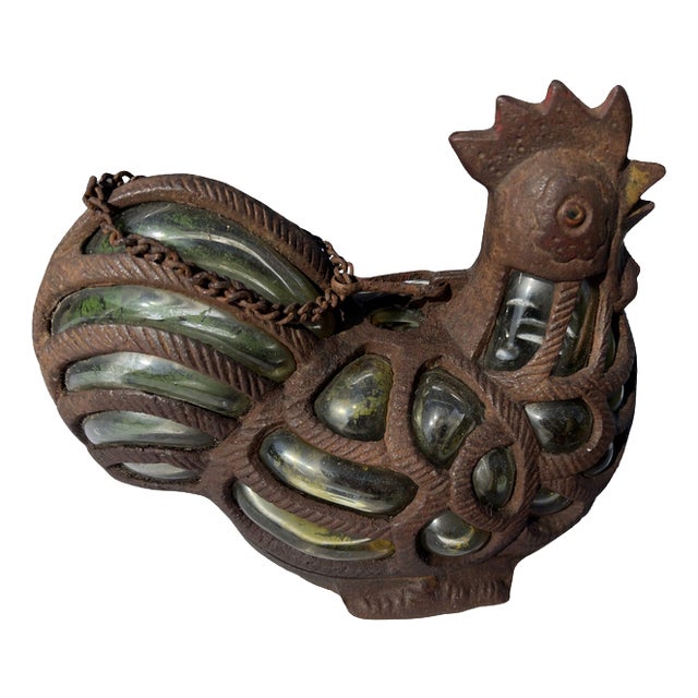 Cast Iron and Green Bubble Glass Tealight Holder For Sale