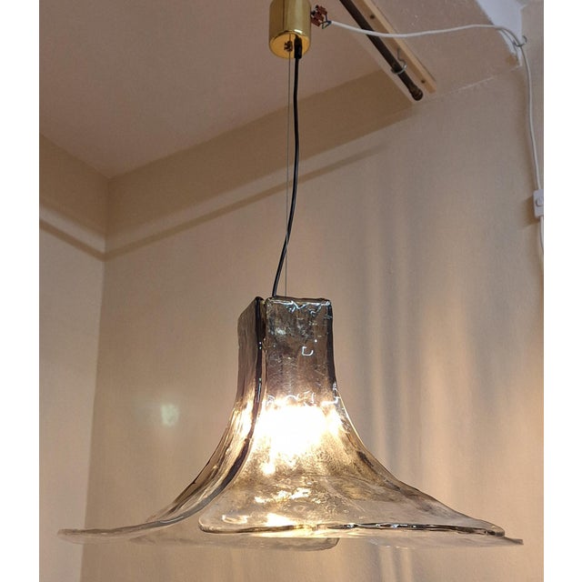 Vintage Brass and Tinted Murano Glass Pendant by Carlo Nason for Mazzega, 1970s For Sale - Image 6 of 8