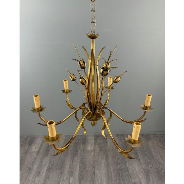 Gilded Metal Chandelier, Italy, 1950 For Sale - Image 12 of 12