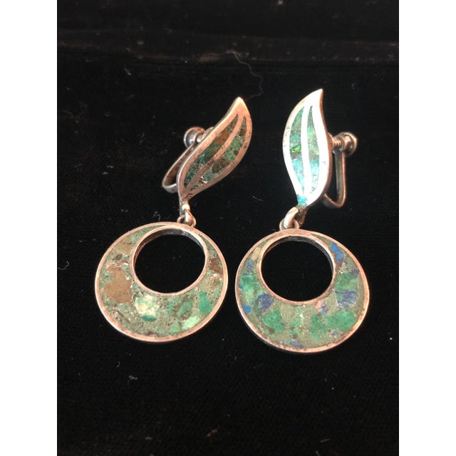 Metal 1950s Los Castillo Turquoise Sterling Dangle Earrings - 2 Pieces For Sale - Image 7 of 8