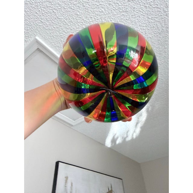 1970s Murano Hand Blown Multicolor Striped Art Glass Decorative Bottle Venice For Sale - Image 5 of 7