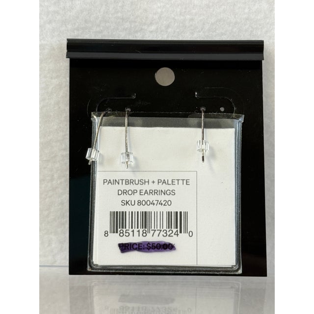 Metal The Met Paintbrush & Palette Drop Earrings Sterling Silver Posts Mma Artist New For Sale - Image 7 of 7