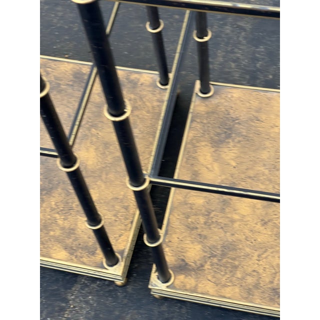 Pair of Hollywood Regency Black & Brass Pagoda Étagères by Art & Commerce Dallas a Pair For Sale - Image 10 of 12