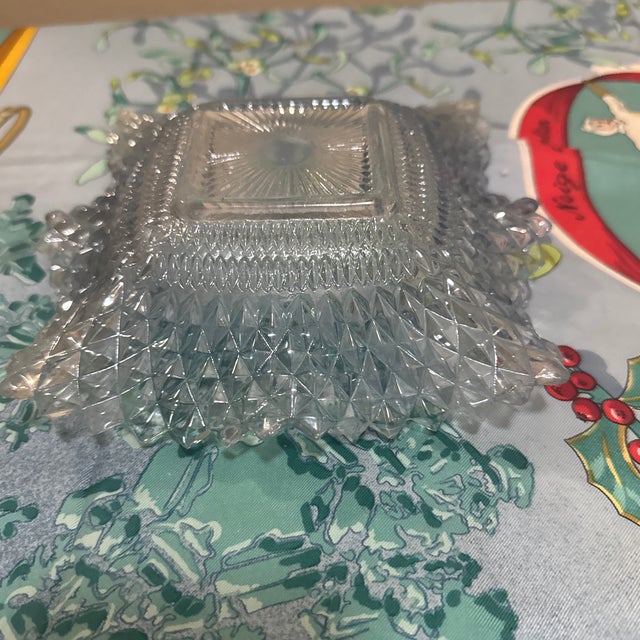 Glass Vintage Indiana Glass Diamond Point Ruffled Candy Dish Ice Blue Tinted Pressed Glass For Sale - Image 7 of 7