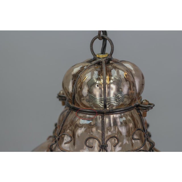 Italian Venetian Amber Smoke Coloured Clear Murano Glass Caged Hanging Lantern, 1950s For Sale - Image 17 of 18