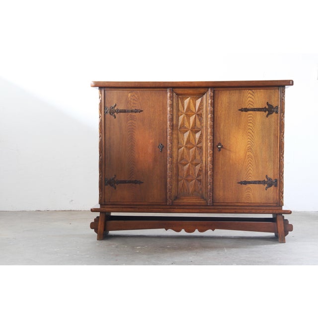 Vintage Baroque Brutalist Danish Oak Cabinet, 1960s For Sale - Image 9 of 18