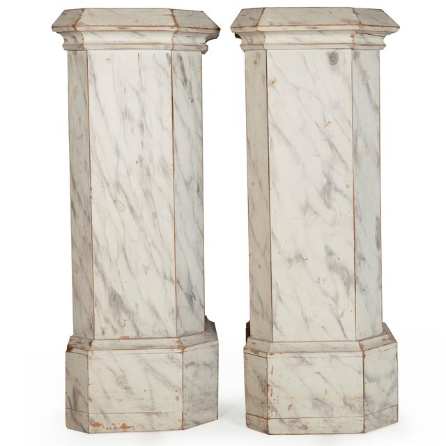 PAIR OF FAUX MARBLE PAINTED PINE COLUMNS IN ORIGINAL PAINT Probably English, circa first quarter of the 20th century Item...