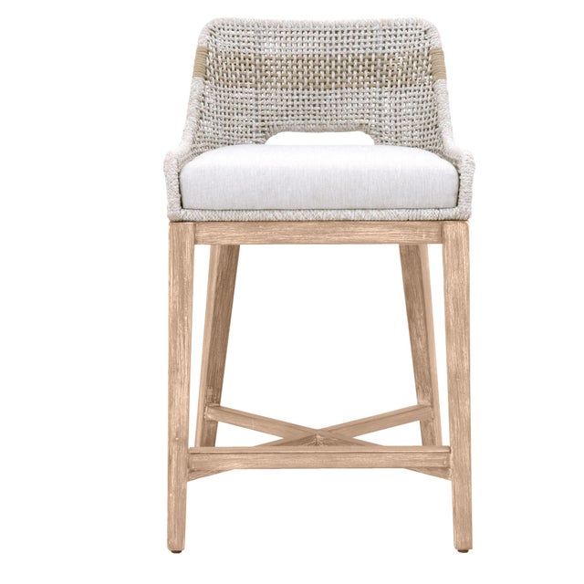 Wood Tapestry Grey Mahogany Counter Stool, Taupe Stripe & Taupe/White Rope For Sale - Image 7 of 7