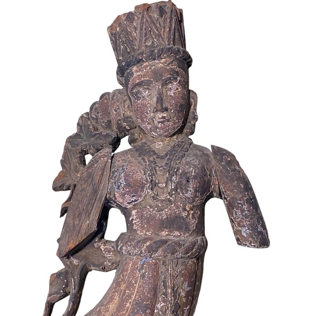 Late 19th Century Antique Indonesian Crowned Angel Wood Sculpture For Sale - Image 5 of 11