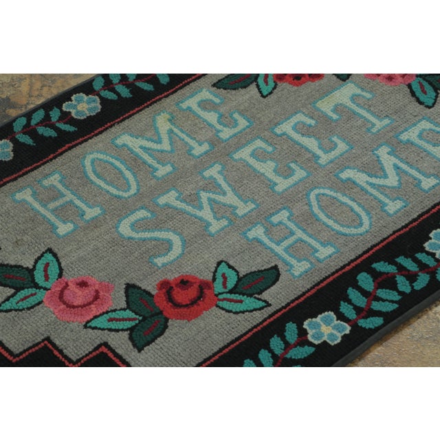 Rug & Kilim Antique Hooked Rug With “Home Sweet Home” Quote & Flowers - Rug & Kilim For Sale - Image 4 of 7