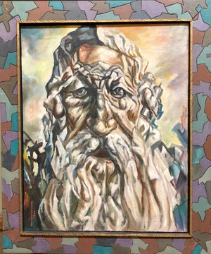 Maurice Newman, Holocaust Memorial Oil Painting Judaica Rabbi Composed of Figures Artists Frame, 1964