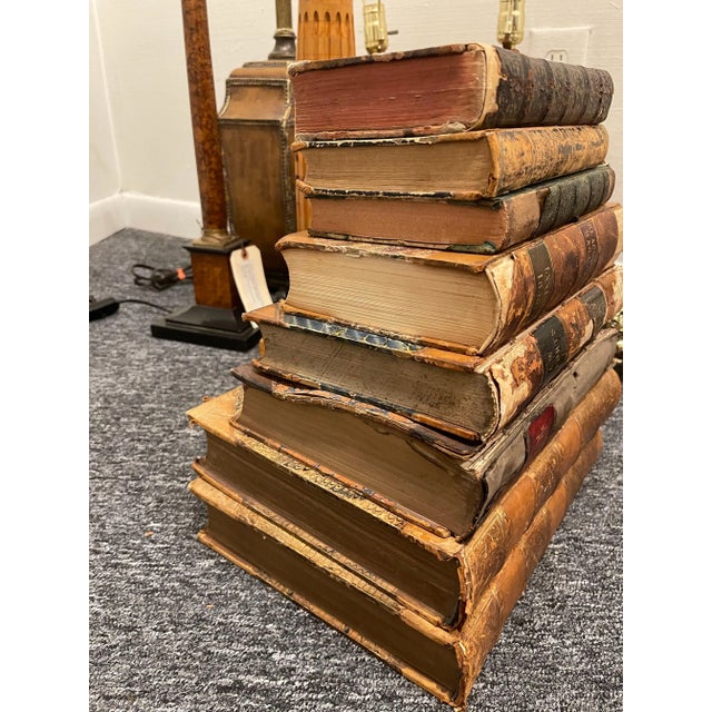 French Group of 8 Antique Leather Bound Books, 19th Century For Sale - Image 3 of 5