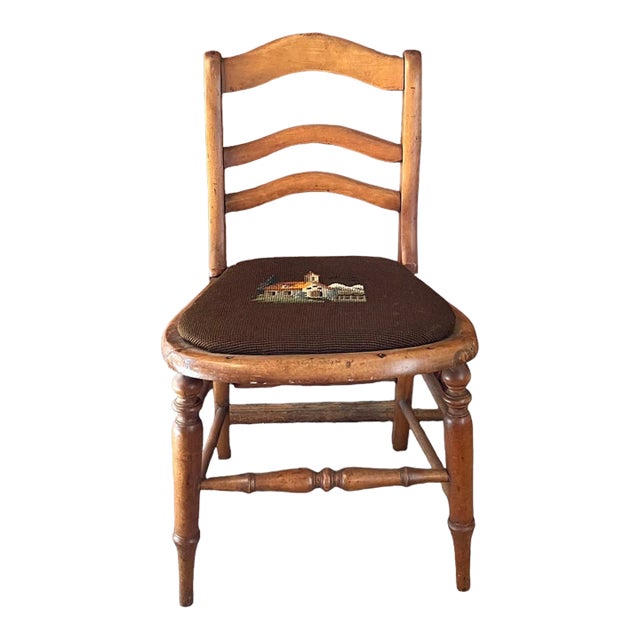 Early 1900s Antique Child’s Needlepoint Chair For Sale
