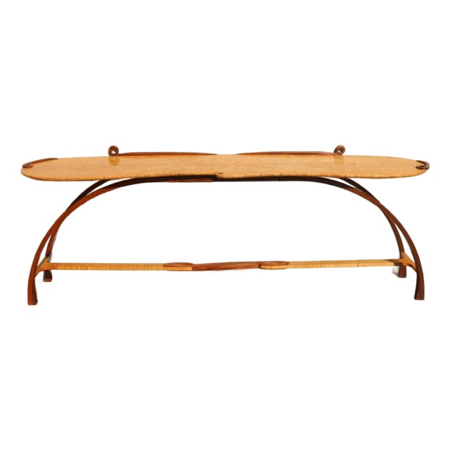 Mid-Century Sculptural Bird’s-Eye Maple & Rosewood Console Table, 1980s For Sale