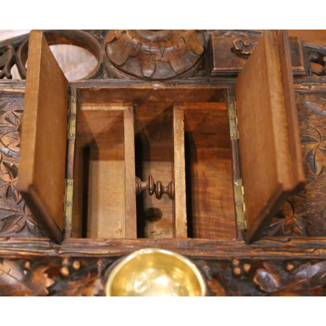 19th Century French Black Forest Carved Walnut Smoker’s Desk Set For Sale - Image 9 of 13