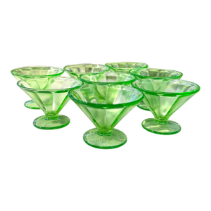 Vintage Green Federal Glass Sherbet Dishes - Set of 8
