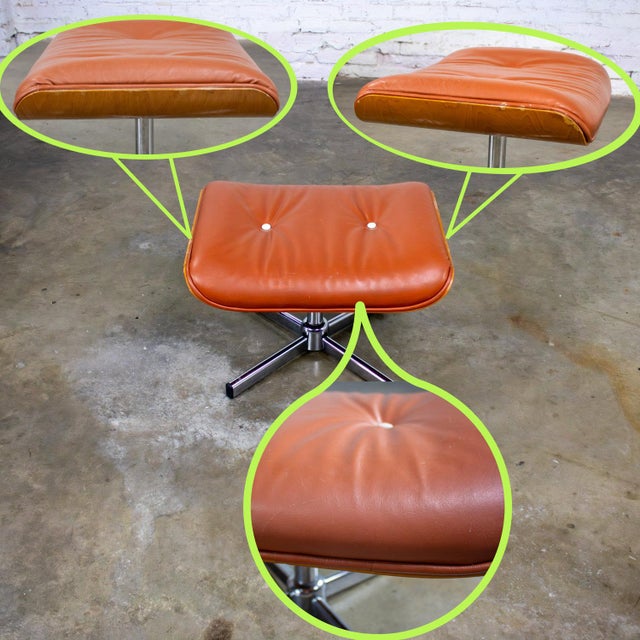 MCM Style Mid to Late 20th Century Plycraft Lounge Chair & Ottoman in Saddle Color Italian Leather For Sale - Image 16 of 18