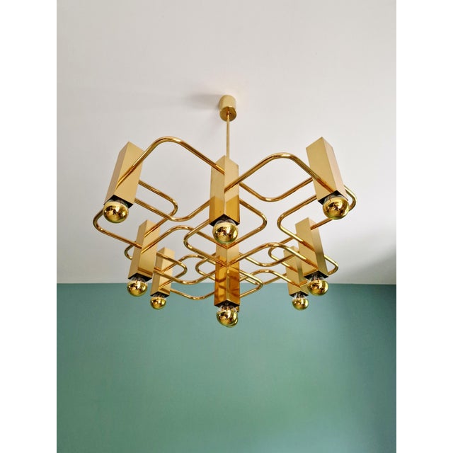 Geometric Brass Chandelier by Gaetano Sciolari for Boulanger, 1970s For Sale - Image 14 of 14