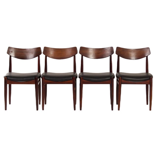 Rosewood Dining Chairs with New Black Leather, 1960s, Set of 4 For Sale