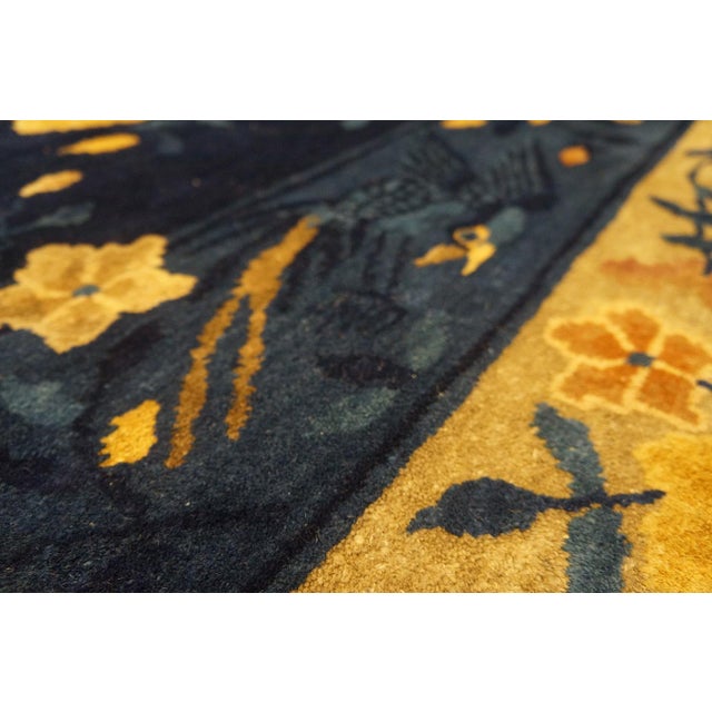 Early 20th Century 1920s Blue Navy Floral Antique Chinese Peking Rug 9' X 11'6'' Handknotted Wool Carpet For Sale - Image 5 of 14