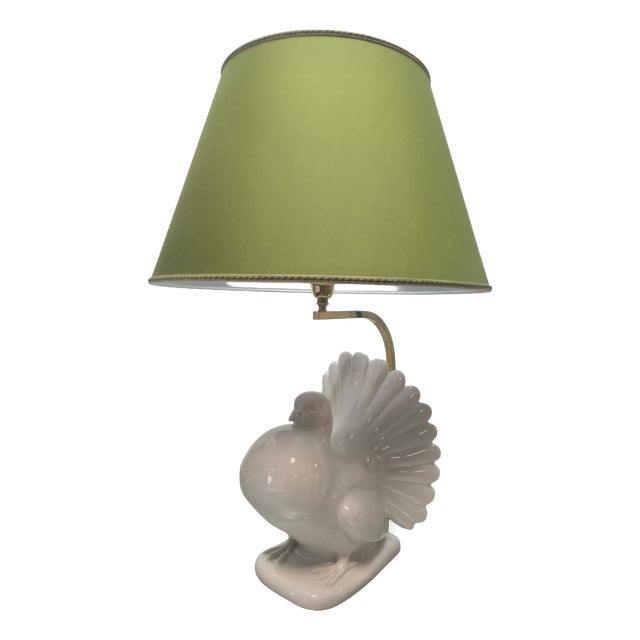 Pigeon-Shaped Porcelain Lamp with Fabric Lampshade, 1970s For Sale