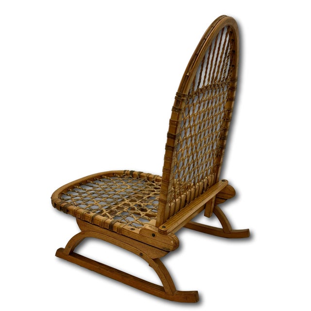 Vintage Mid 1900s Stream Bent Ash Wood & Hand Woven Leather - Hide Folding Low Chair for Canoes, Camping Etc. For Sale - Image 10 of 18