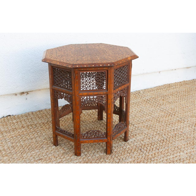 1950s Brass & Copper Inlay Anglo Indian Folding Table For Sale - Image 5 of 11