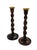 Antique English Oak Barley Twist Candlesticks with Brass Bobeches – Victorian / Edwardian Traditional Decor, Pair...