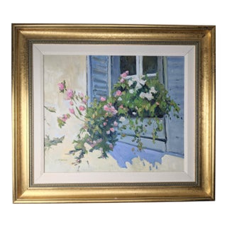 Carole McDermott Original Impressionist Floral Window Oil Painting For Sale