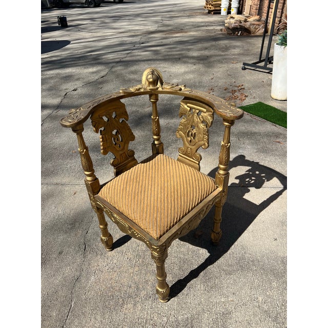 Wood Vintage Gold Wooden Corner Chair With Cushion For Sale - Image 7 of 12
