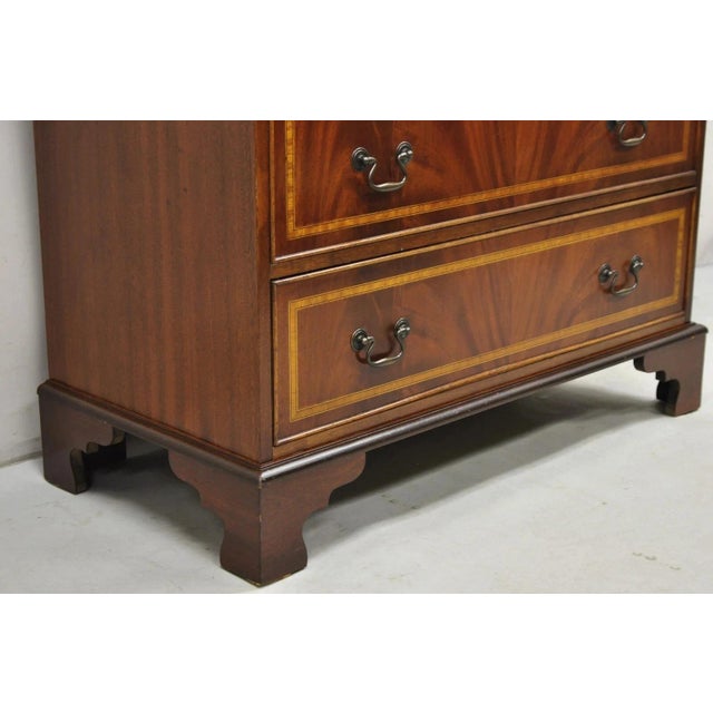 Vintage English Edwardian Style Mahogany Pinwheel Inlay 3 Drawer Dresser Chest For Sale - Image 9 of 12