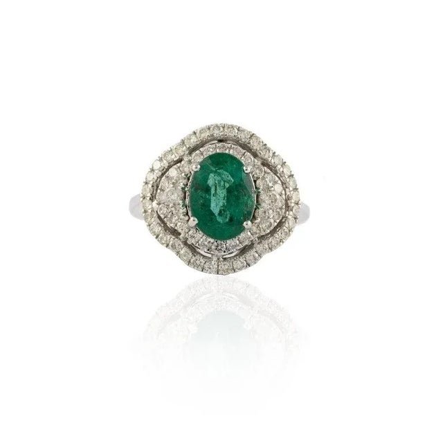 Art Deco Art Deco Natural Emerald Regalia Ring With Diamonds 14k White Gold Size 7 (All Sizes Available) For Sale - Image 3 of 14