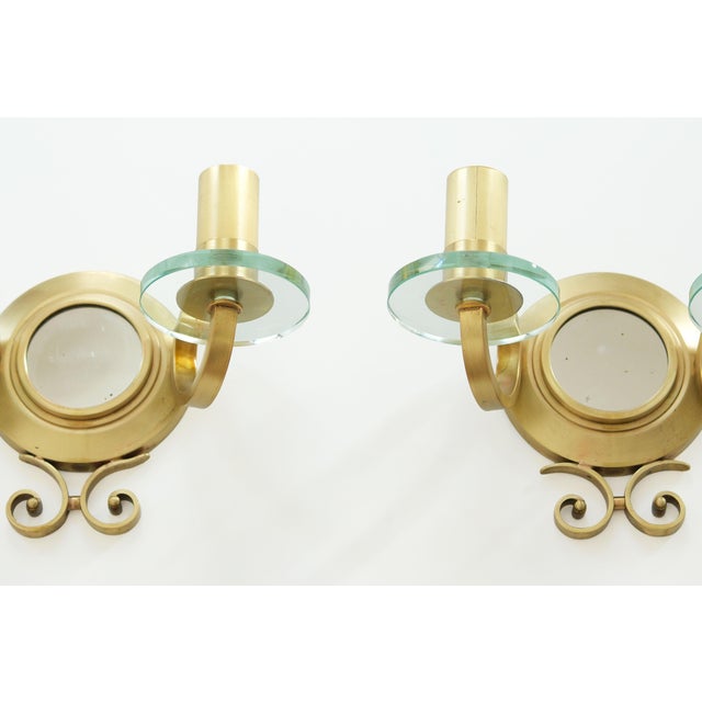 1940s French Gilt-Bronze and Glass Sconces with Central Mirrors, 1940, Set of 2 For Sale - Image 5 of 10