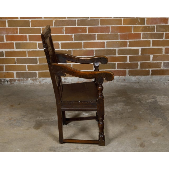 English George III Period Early 18th Century Oak Armchair with Carved Back For Sale In Atlanta - Image 6 of 12