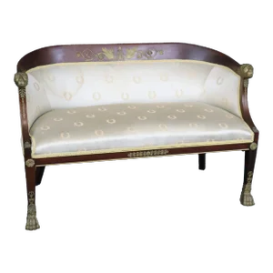 Fine Cast Bronze French Empire Dog Head and Dragons Mahogany Settee