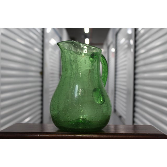 Large Green Glass Pitcher with Handle For Sale - Image 5 of 13