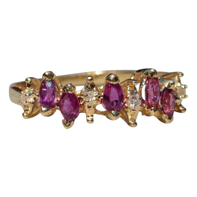 The Aldino: Ladies 14K Marquise Ruby and Diamond Ring For Sale