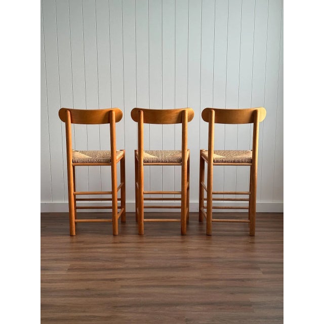 Wood Mid-Century Scandinavian Oak Handwoven Rush-Seat Stool, 3 Available For Sale - Image 7 of 18