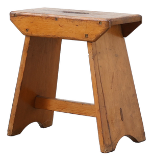 Rustic Pine Stool with Cut-Out Trestle Legs, Sweden, 1920