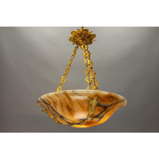 French Neoclassical Style Amber Alabaster and Bronze Pendant Light, 1920s For Sale - Image 17 of 18