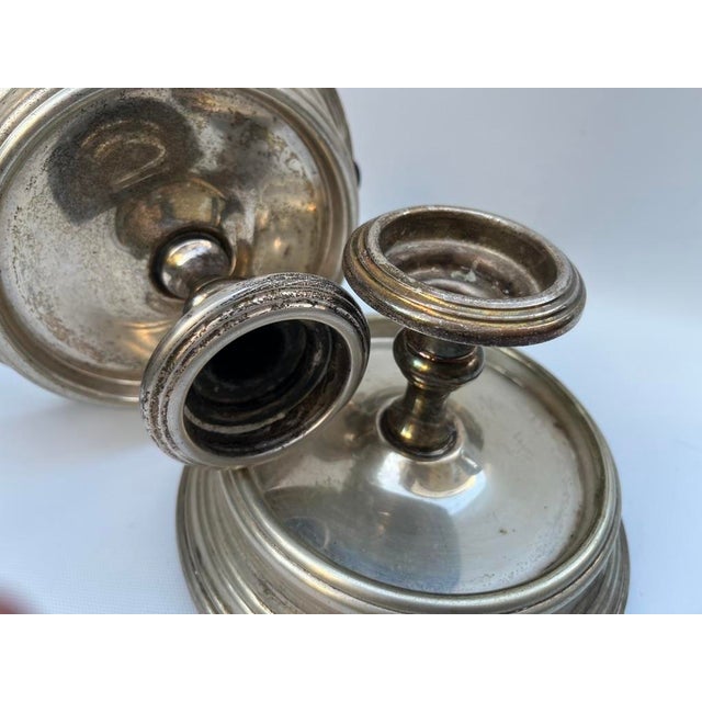 Vintage Silverplate and Glass Candle Hurricanes a Pair For Sale - Image 10 of 12