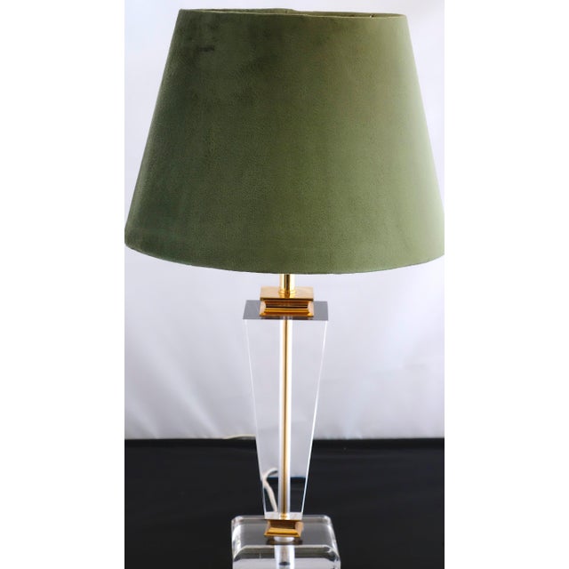 White Vintage Acrylic Glass Fabric Shade Table Lamp, 1980s For Sale - Image 8 of 16