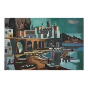 Frederick Childs - Modernist Salerno Seascape, Signed (Ca. 1955, Oil on Canvas)/Fernand Léger