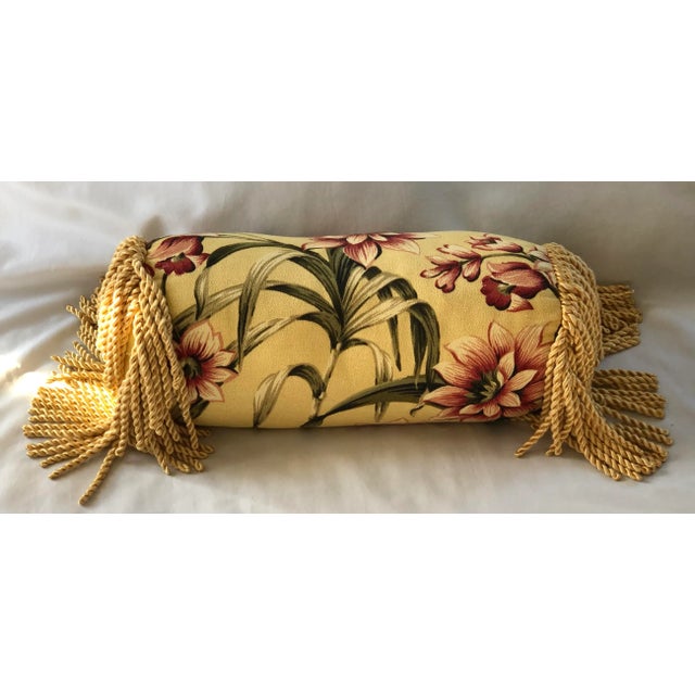 1990s Floral Round Bolster Pillow With Tassel Trim For Sale In New York - Image 6 of 6
