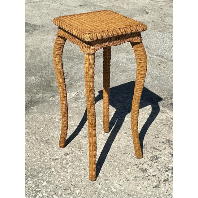 Wood Vintage Coastal Woven Rattan Pedestal For Sale - Image 7 of 8