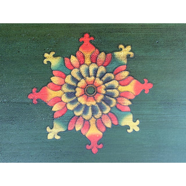 Tibetan Style Green Orange Two Snowlions End Table Nightstand For Sale - Image 10 of 10