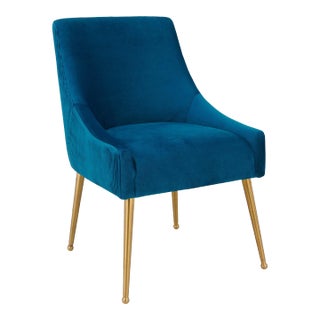 Beatrix Pleated Navy Velvet Side Chair with Gold Legs For Sale