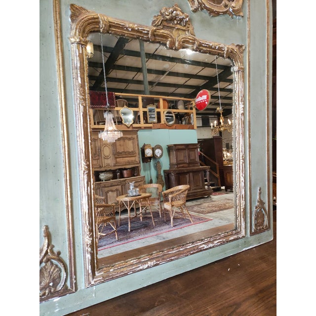 French Large Mid-19th Century French Louis XV Style Trumeau Mantel Mirror With Hand-Painted Pastoral Scene For Sale - Image 3 of 9