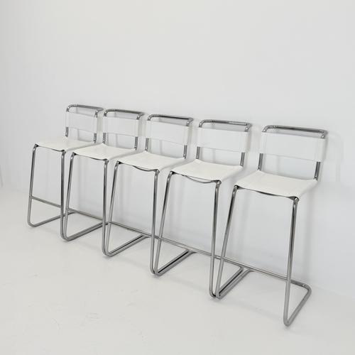 Bauhaus S39 L Bar Stool in White Vegetal Leather and Chrome by Mart Stam for Thonet, Germany, 1970s For Sale - Image 10 of 16